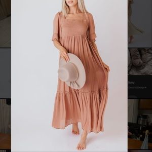 Paige Collective Willow Smocked Maxi Dress in Clay